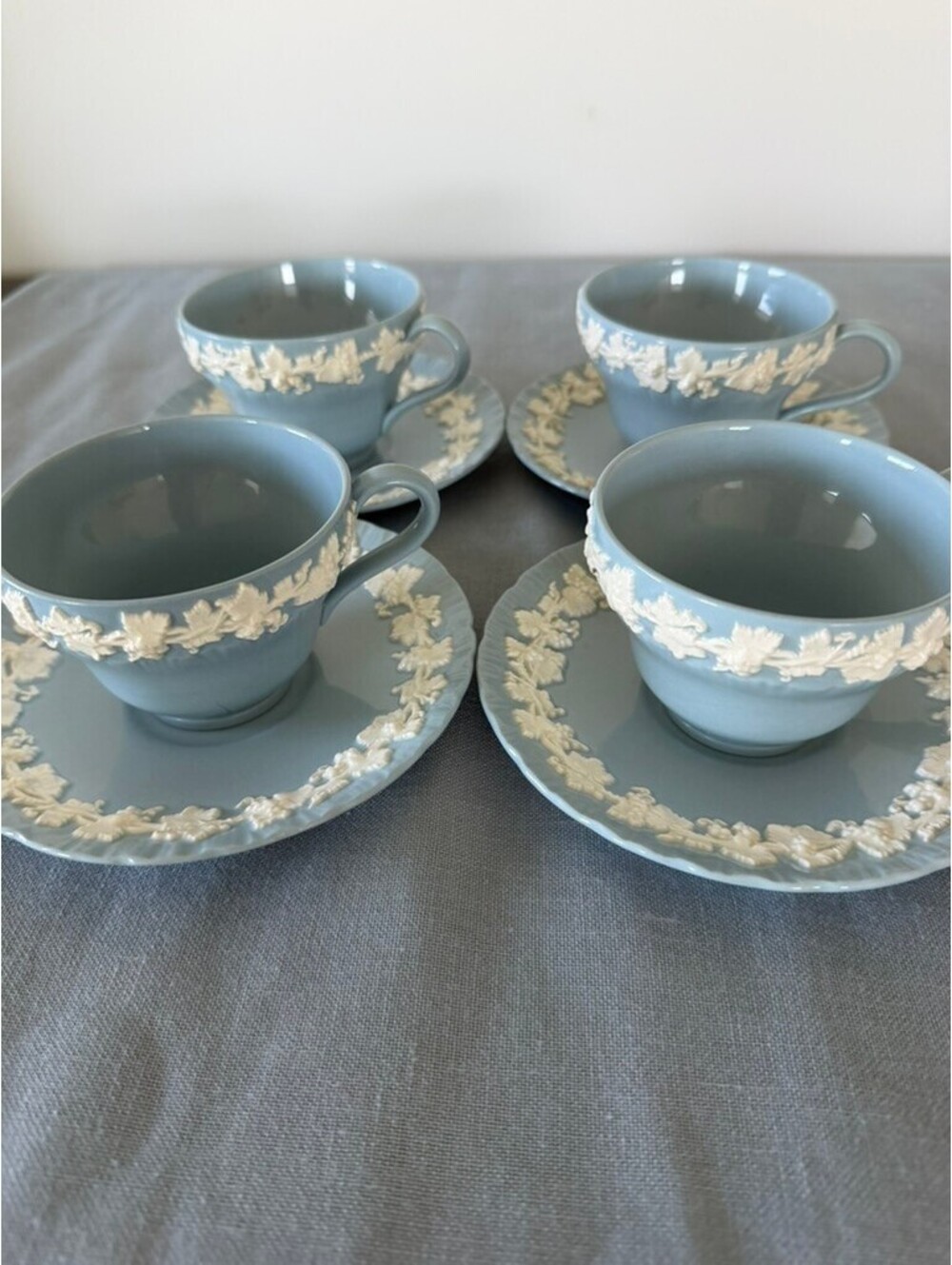 Wedgewood Cream on Lavender (Shell Edge) Teacups/Saucers